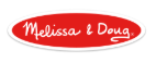 A red oval with the name melissa and doug written in white.